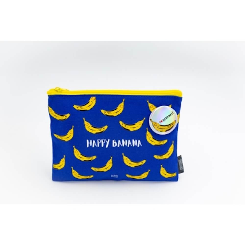 Happy banana - Pochette en coton + badge Cartes d'art 