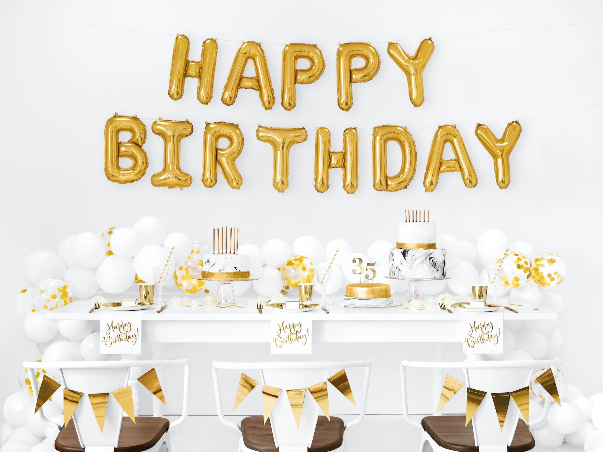 Happy Birthday Gold - Bannière en ballons PartyDeco 