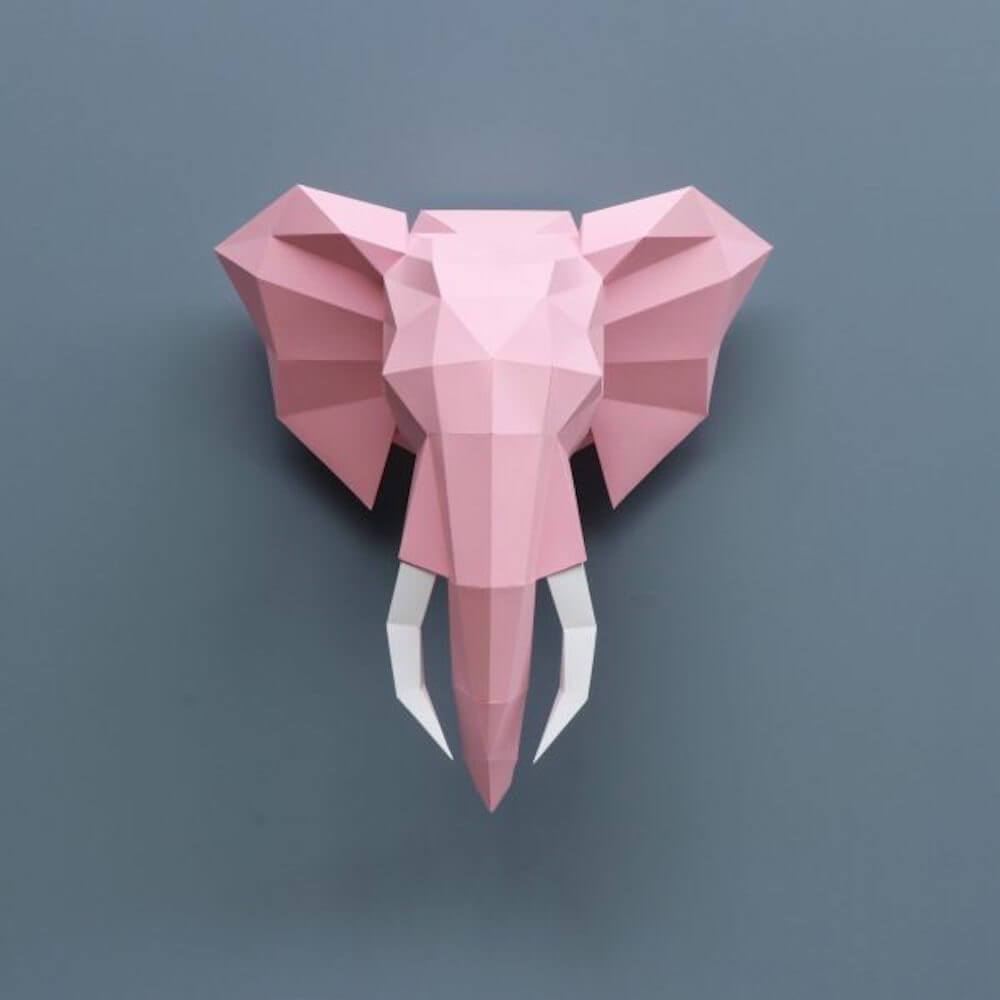 Paper Elephant - Trophée en papier Assembli Soft Pink 