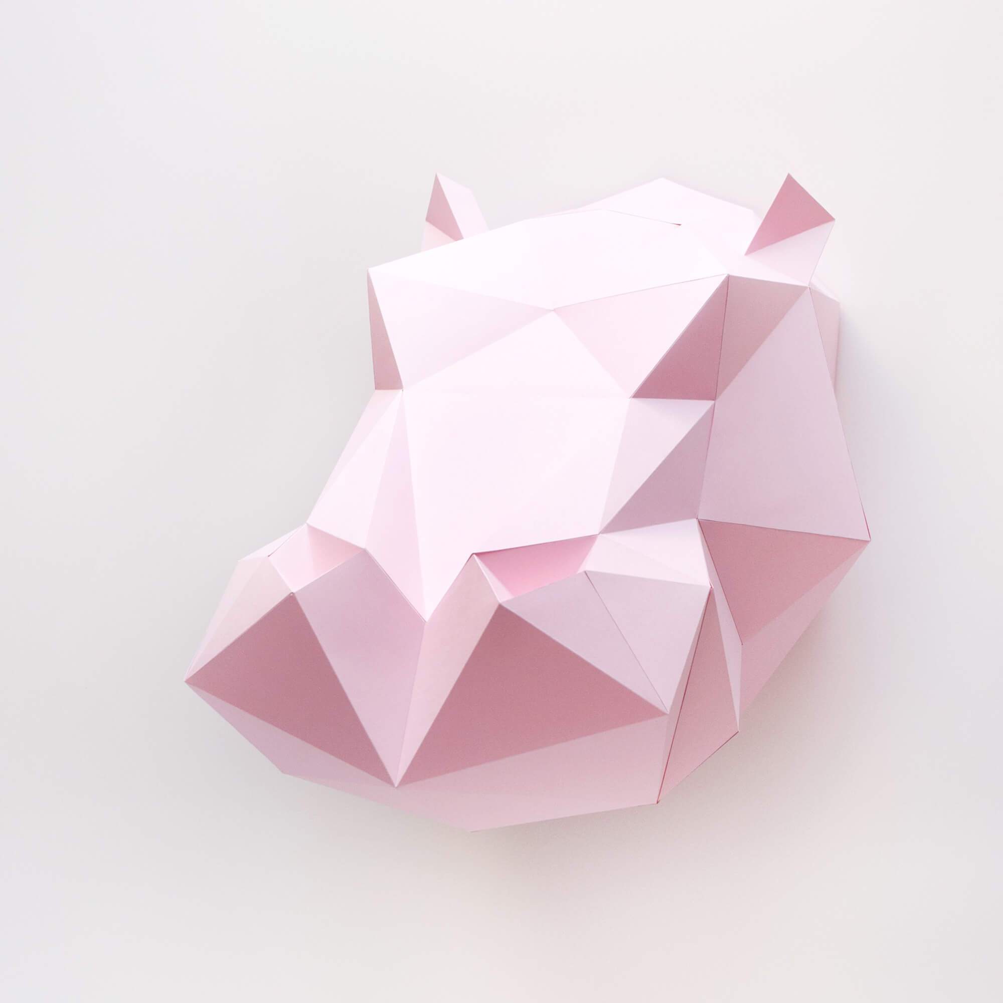 Paper Hippo - Trophée en papier Assembli Soft Pink 